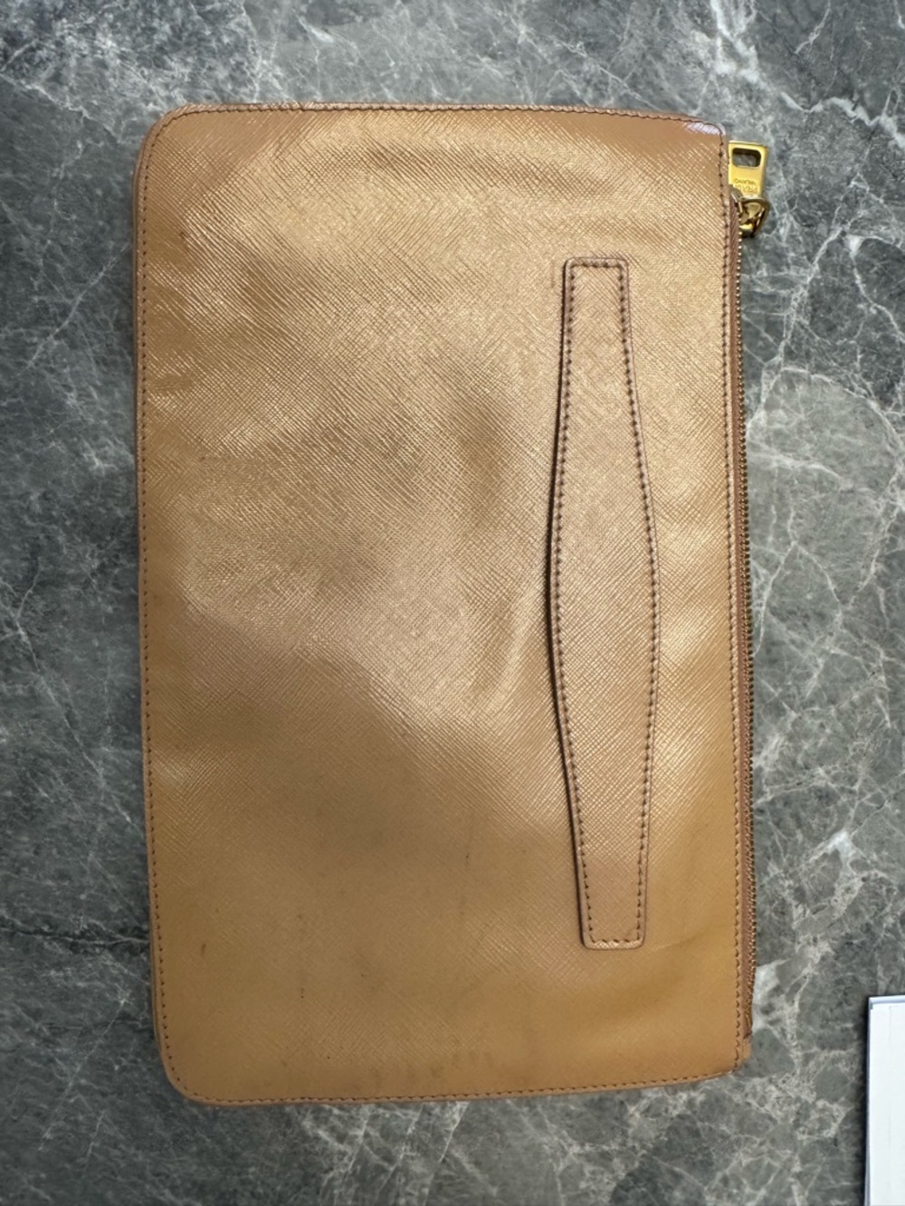 Prada Brown Leather Zip Clutch with Turquoise Crystal Studs - Picture 2 of 6